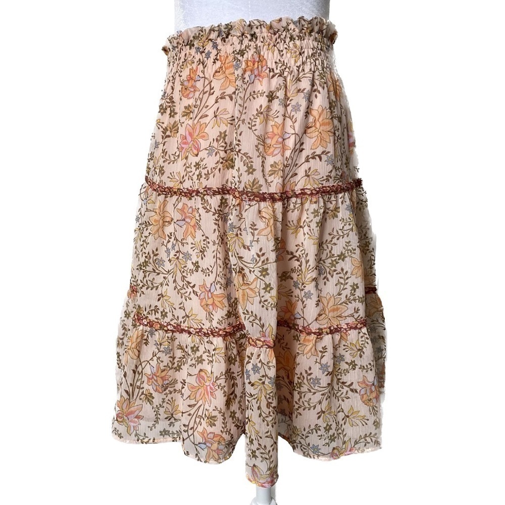 LC Lauren Conrad Soft Peachy Colored Floral Print Skirt Size M - Picture 2 of 10